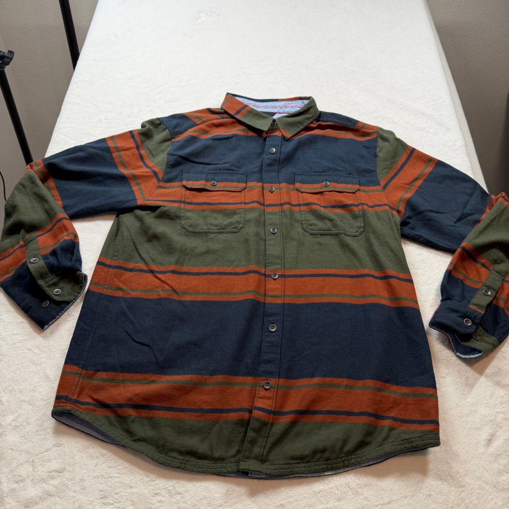 Marmot Flannel Button Down Mens XL Green Blue Orange Good Striped Long Sleeve